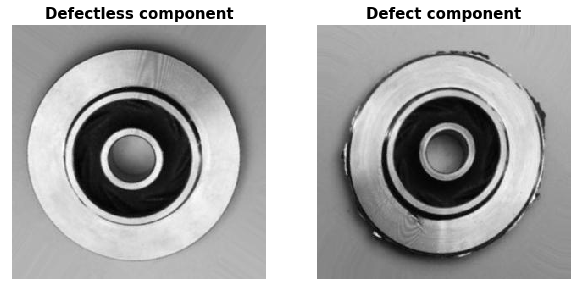 comparison between a non-defective and a defective part